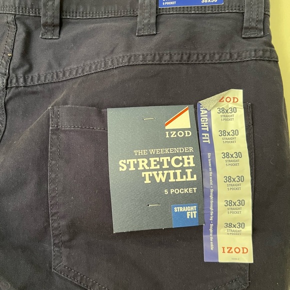IZOD Mens Stretch Twill Pants Straight Fit  Weekender 5 Pocket Navy 38X30 Casual - Picture 14 of 16